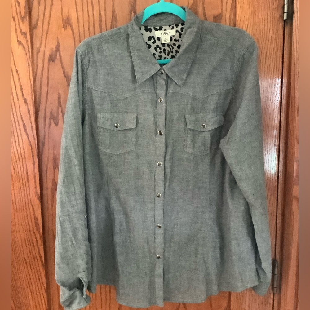 Cato Gray Casual Button Down Shirt with Long Sleeves